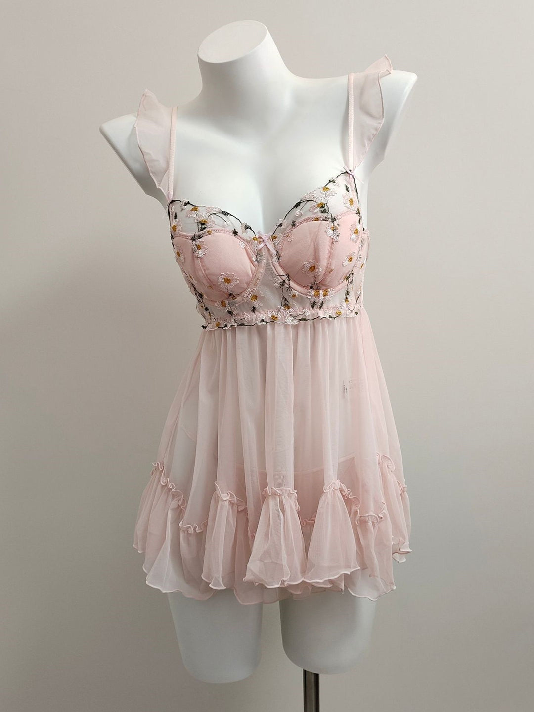 Pink Floral Embroidered Babydoll