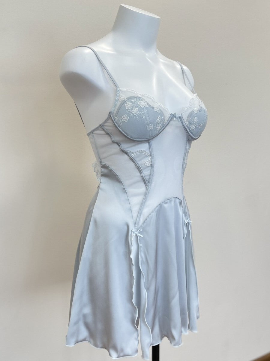 Blue Scallop Lace Slits Slip