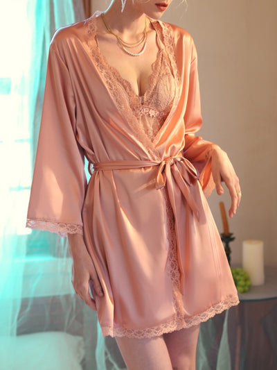 Pink Lace-Trim Robe