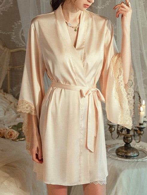 Peach Lace-Trim Robe