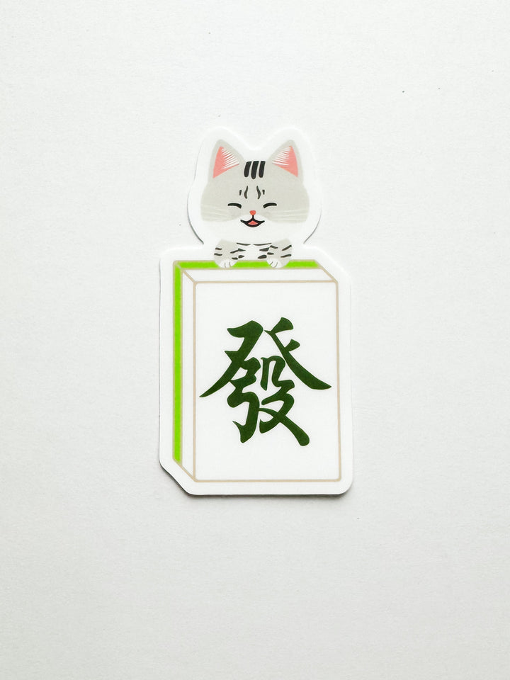 Lucky Cat Mahjong Tile Sticker - Green Dragon