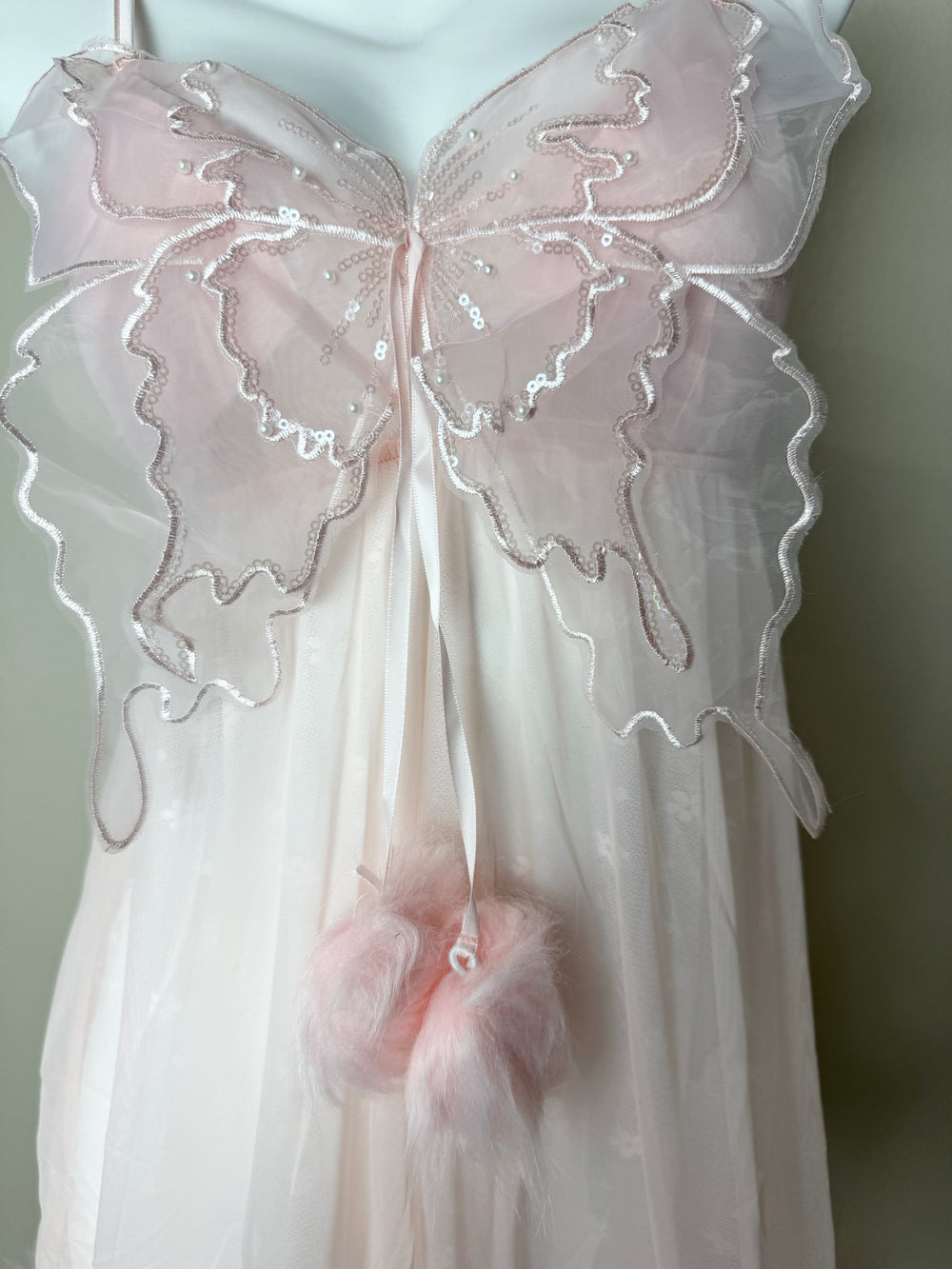 Sheer Fur-Trimed Butterfly Babydoll
