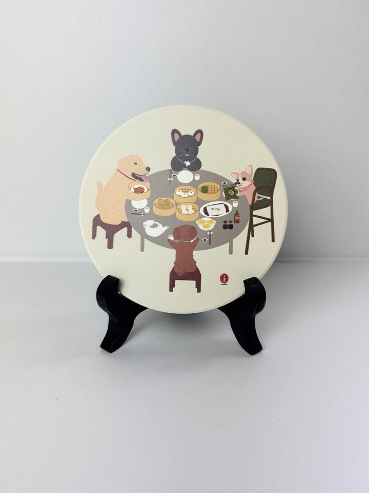 Dogs Eating Dim Sum Ceramic Coaster