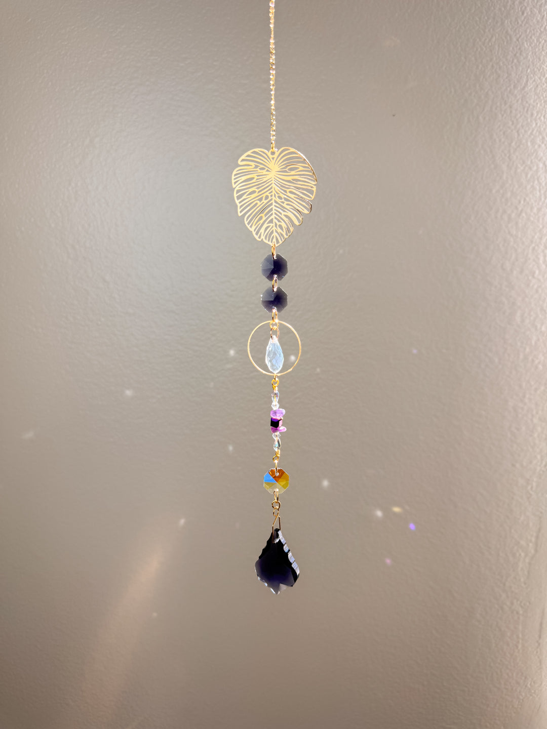 Monstera Leaf Crystal Suncatcher - Purple