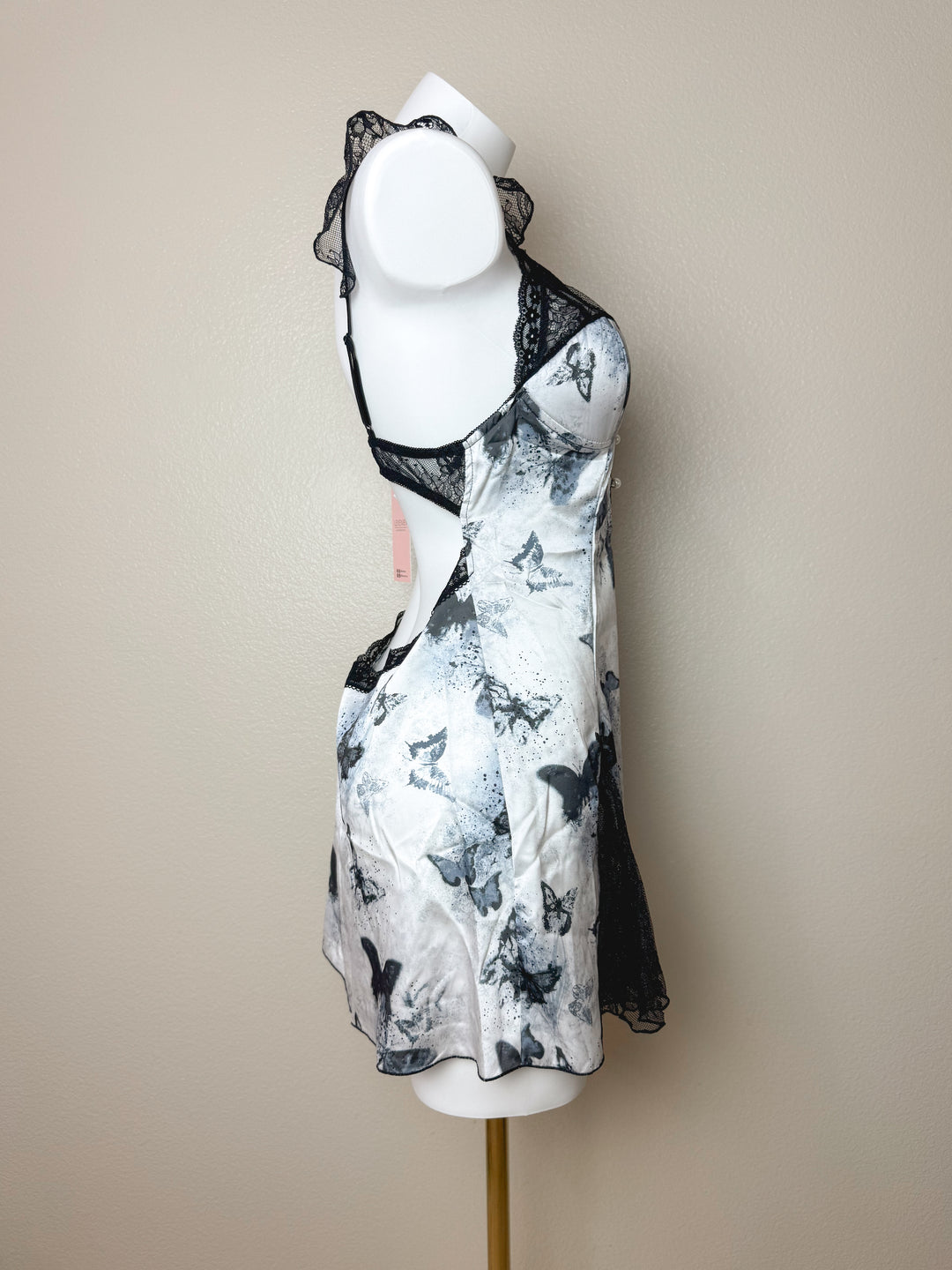 side view of Butterfly Print Lace-Trim Slip