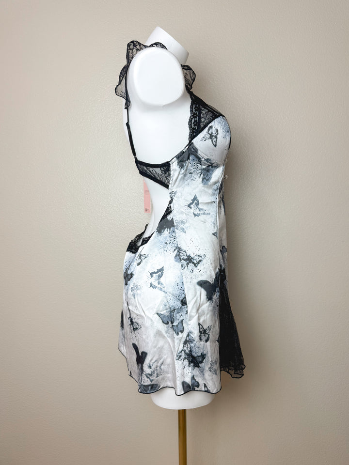 side view of Butterfly Print Lace-Trim Slip