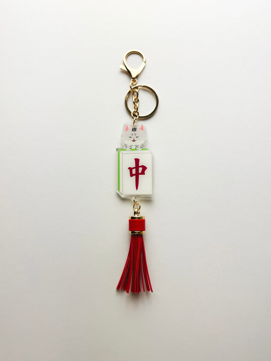 Lucky Cat Red Dragon Mahjong Tile Keychain