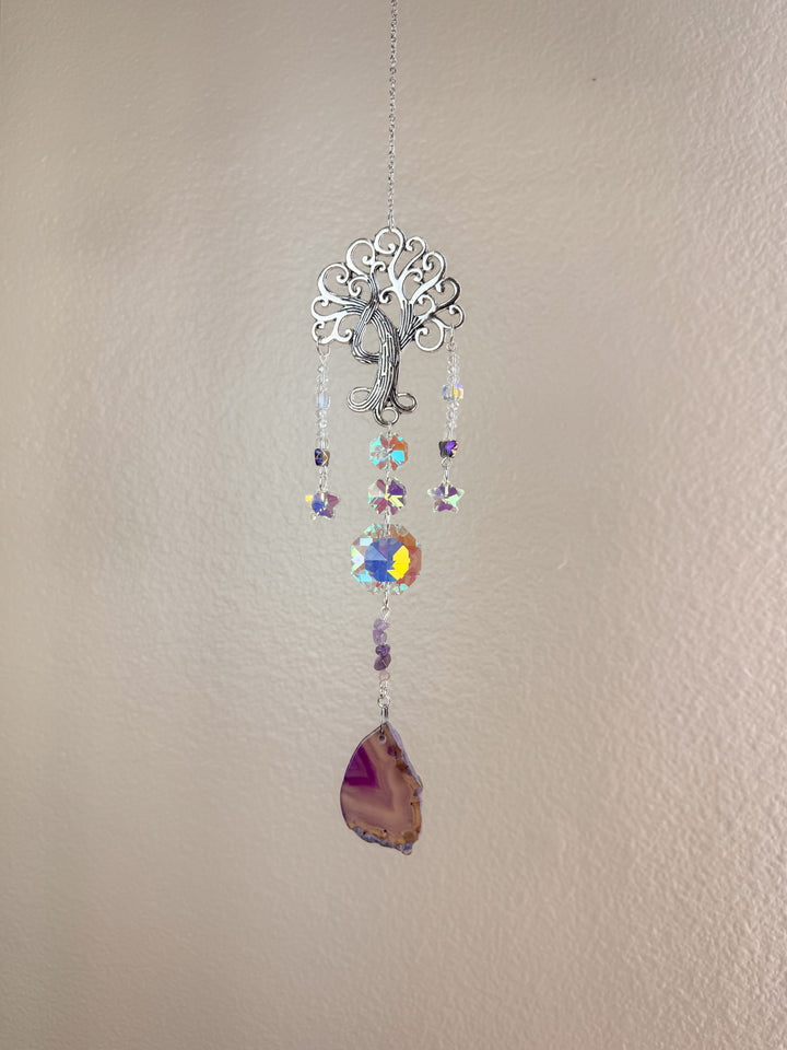 Tree Agate Stone Crystal Suncatcher - Purple