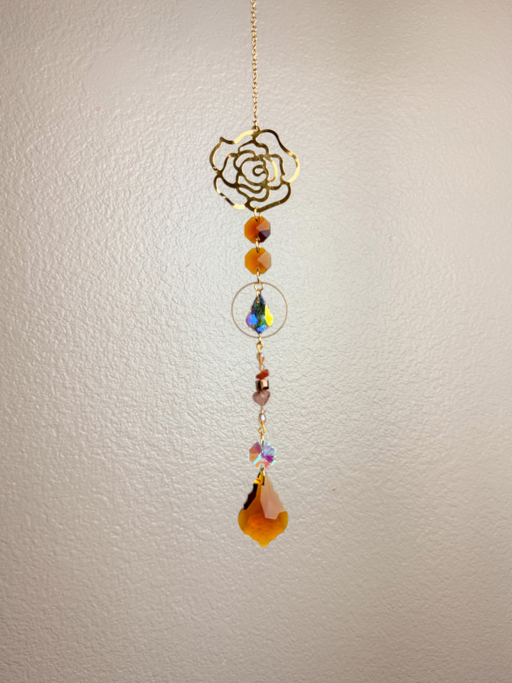 Brown Rose Crystal Suncatcher