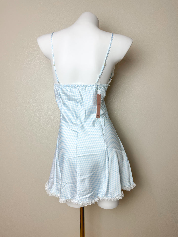 Back view of Blue Grid Plunge Slip