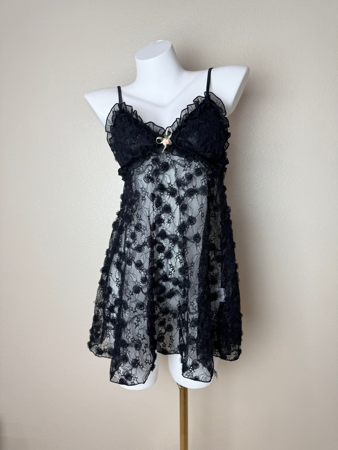 Black Sheer Rose Lace Babydoll