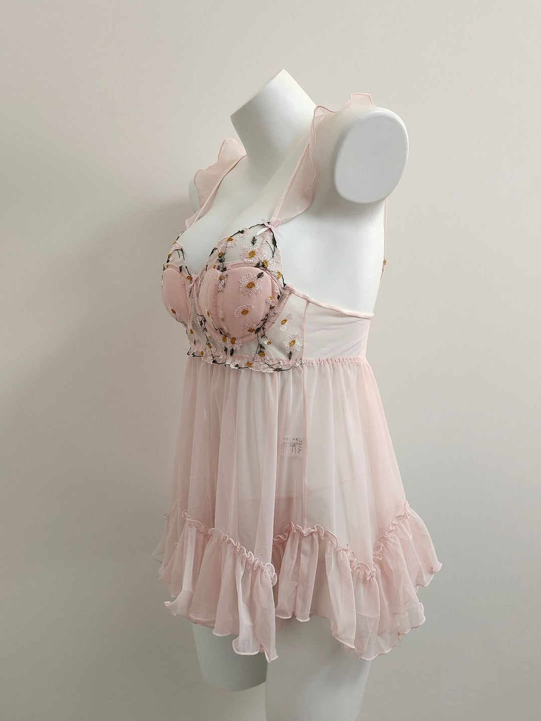 Pink Floral Embroidered Babydoll