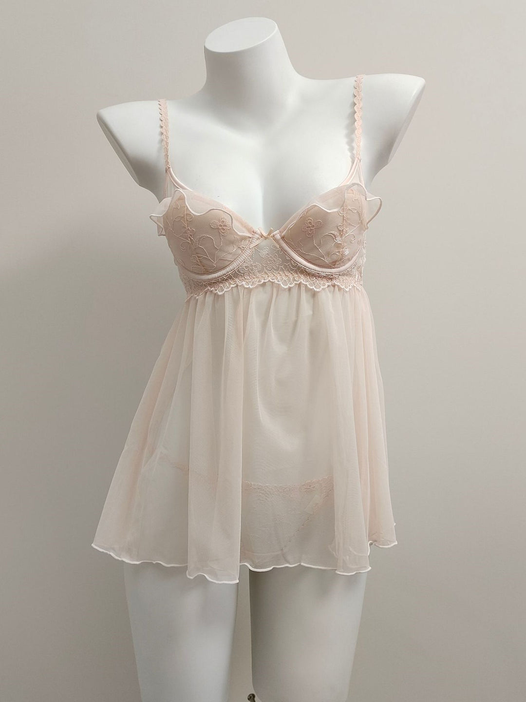 Floral Embroidered Mesh Babydoll