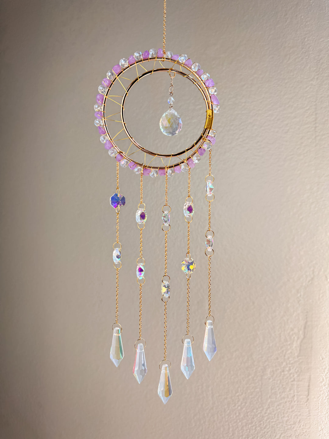 Wishfall - 4" Clear Crystal with Purple Stone