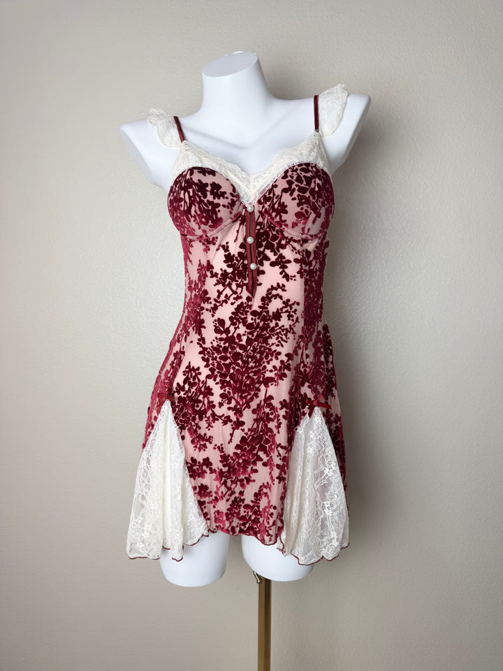 Red Velvet Lace-Trim Slip