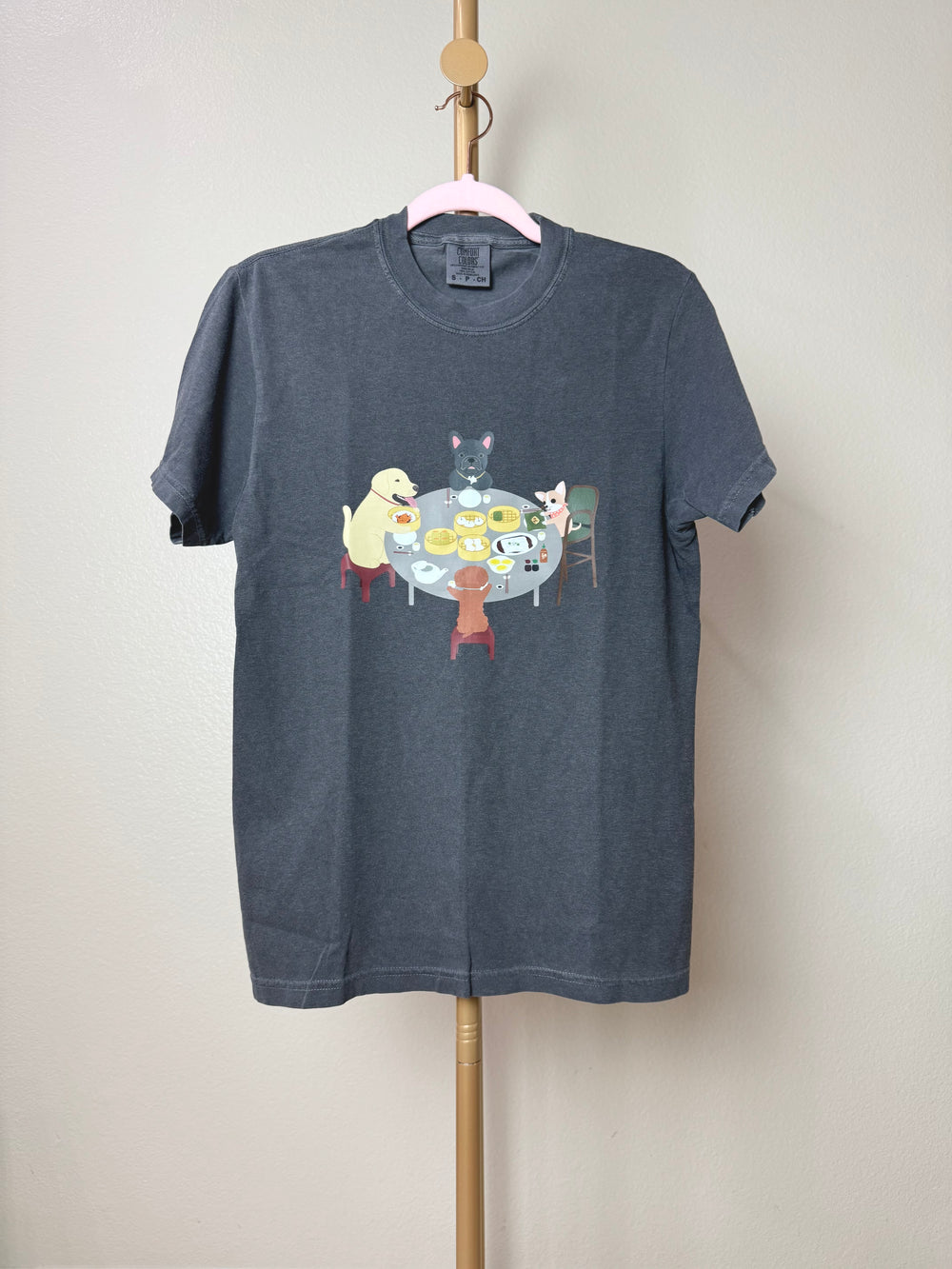 Dogs Eating Dim Sum Unisex Heavyweight T-shirt - Pepper Color