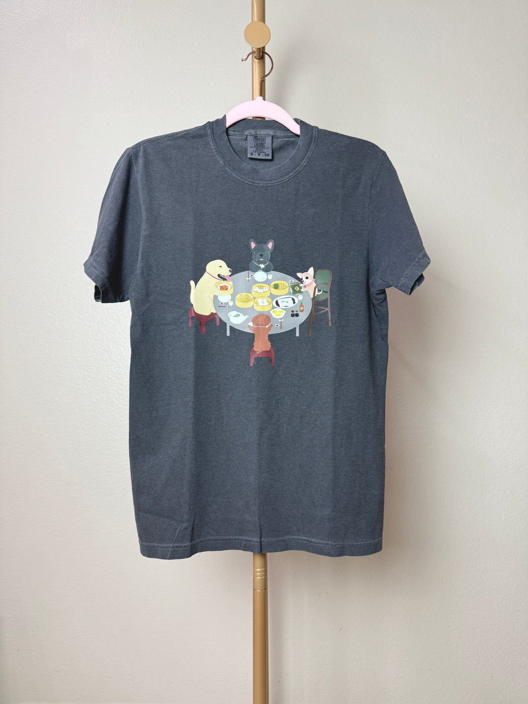 Dogs Eating Dim Sum Unisex Heavyweight T-shirt - Pepper Color
