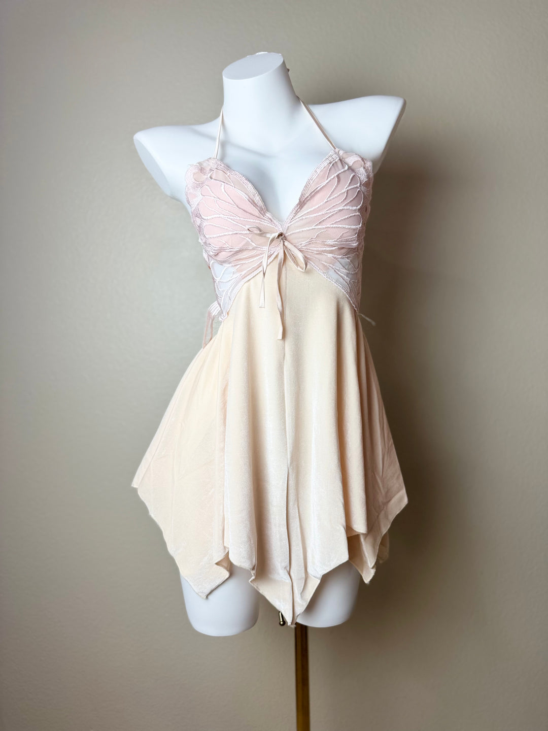 Asymmetrical Velvet Butterfly Slip - Ivory Front