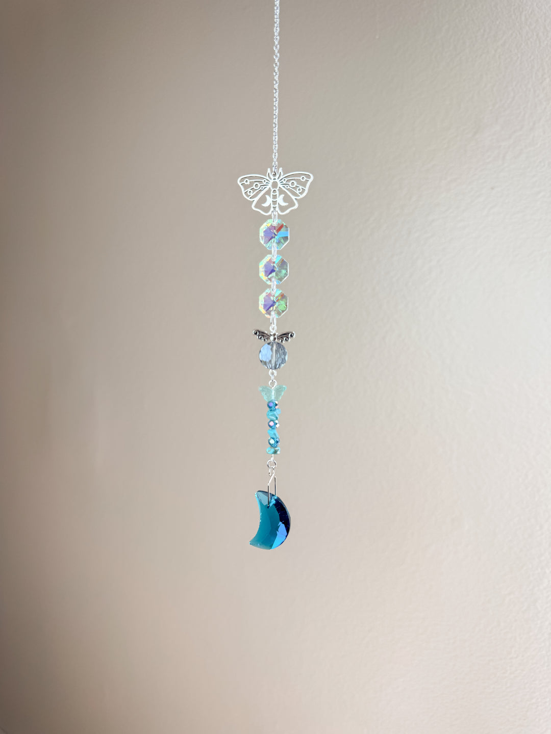 Blue Butterfly Moon Crystal Suncatcher