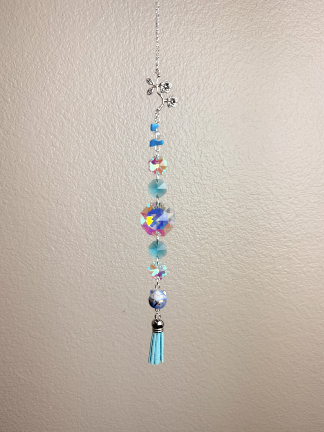 Blue Lucky Cat Suncatcher
