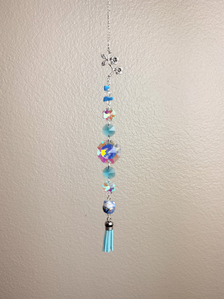 Blue Lucky Cat Suncatcher