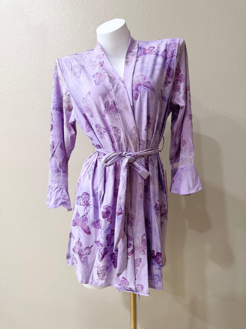 Purple Butterfly Print Robe Front