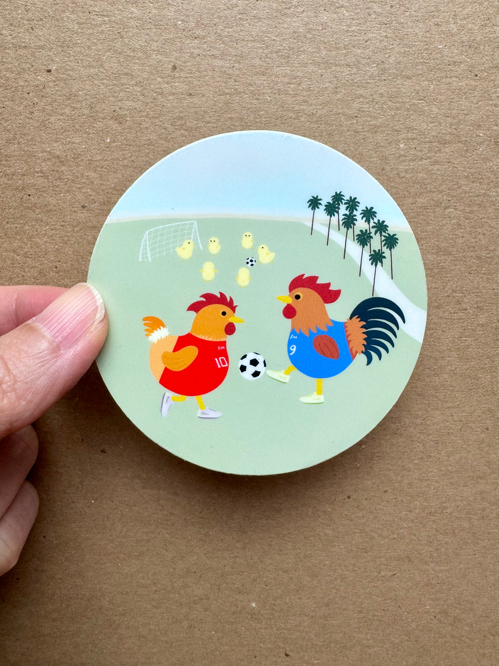Roosters Playing Soccer Sticker