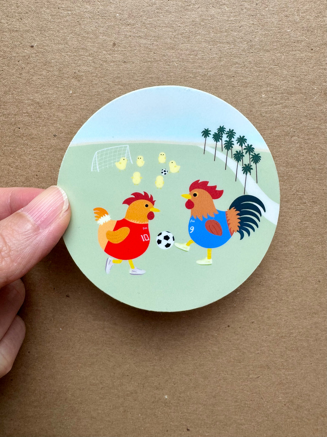 Roosters Playing Soccer Sticker