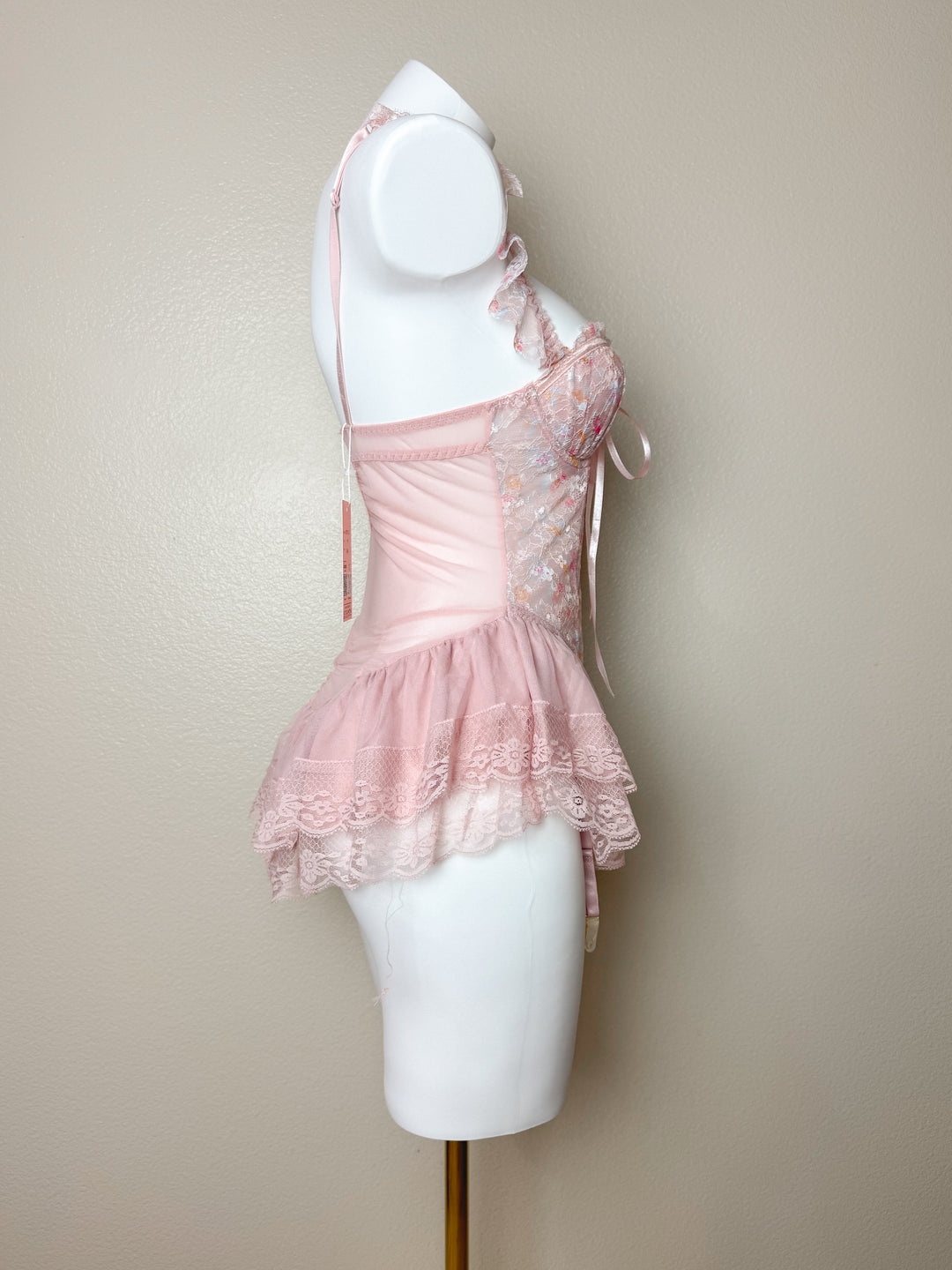 side view of Floral Corset Top with Garters