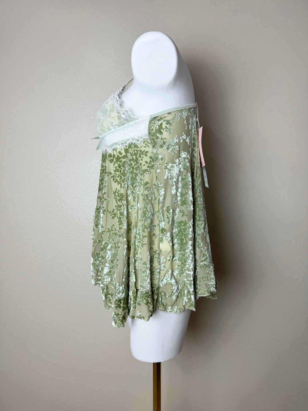 Green Velvet Front Slit Babydoll side view