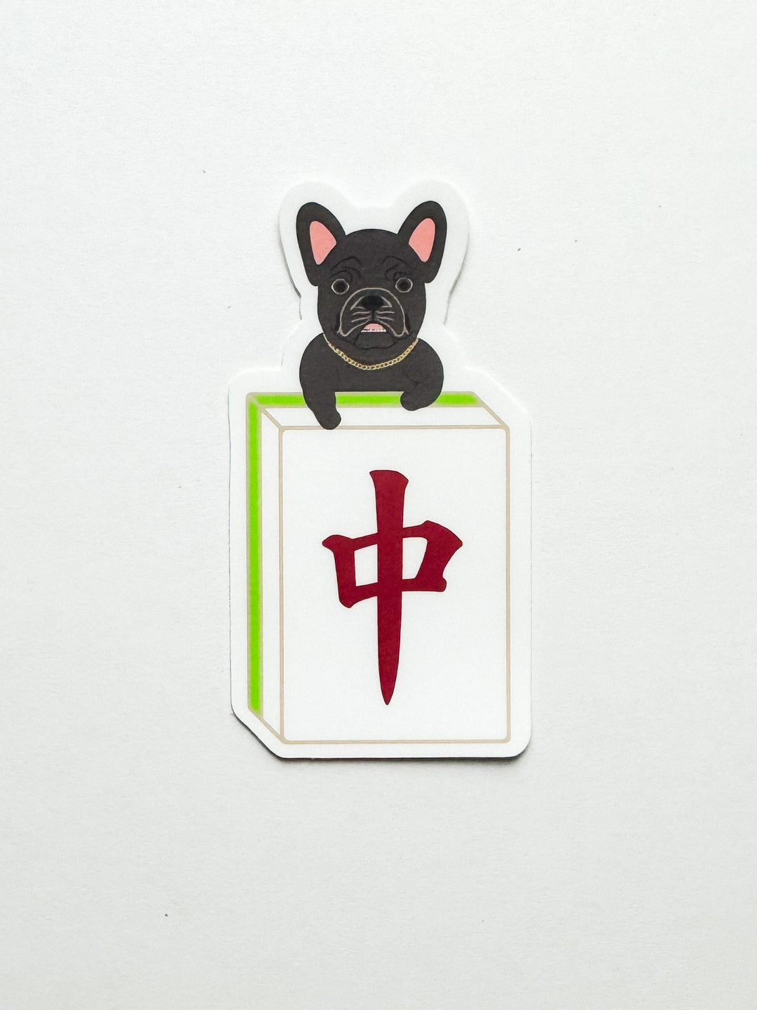 Fortune Dog Mahjong Tile Sticker - Red Dragon