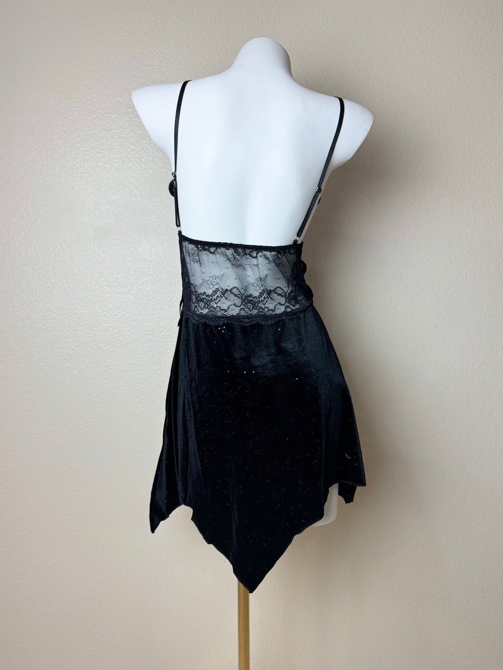 Black Sparkles Asymmetrical Velvet Butterfly Slip - Back