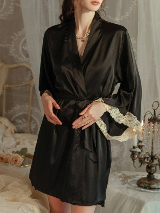 Black Lace-Trim Robe