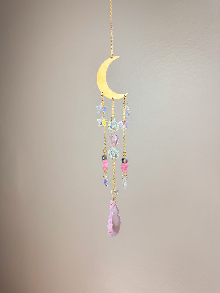 Pink Crescent Moon Crystal Suncatcher