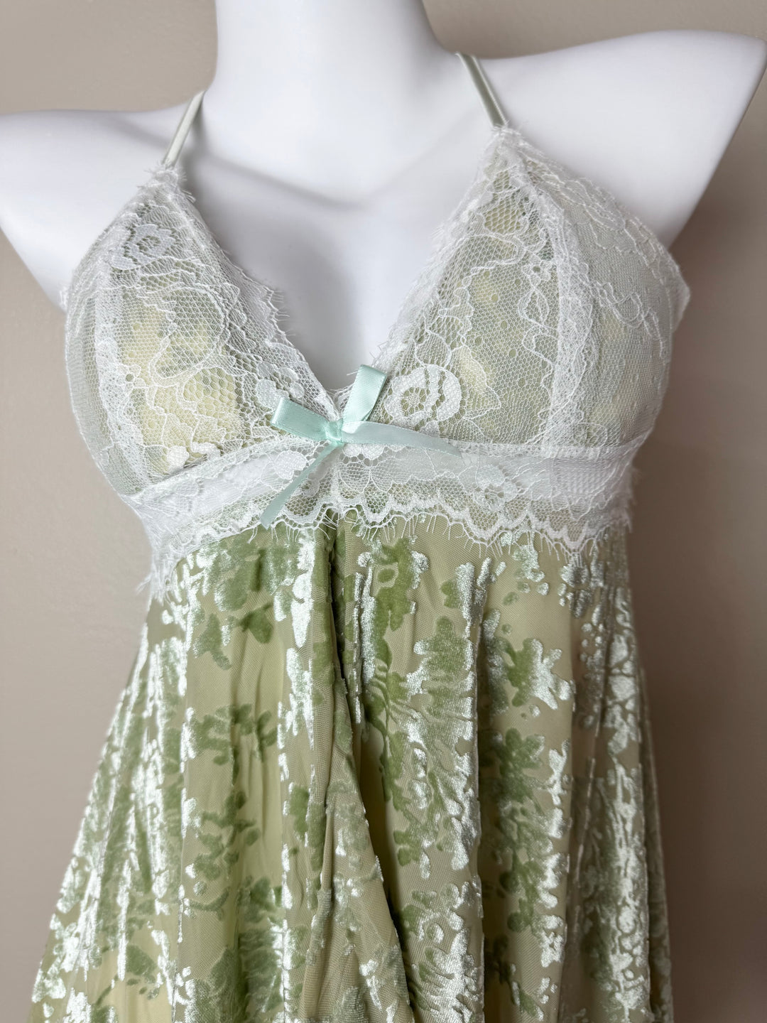 Green Velvet Front Slit Babydoll