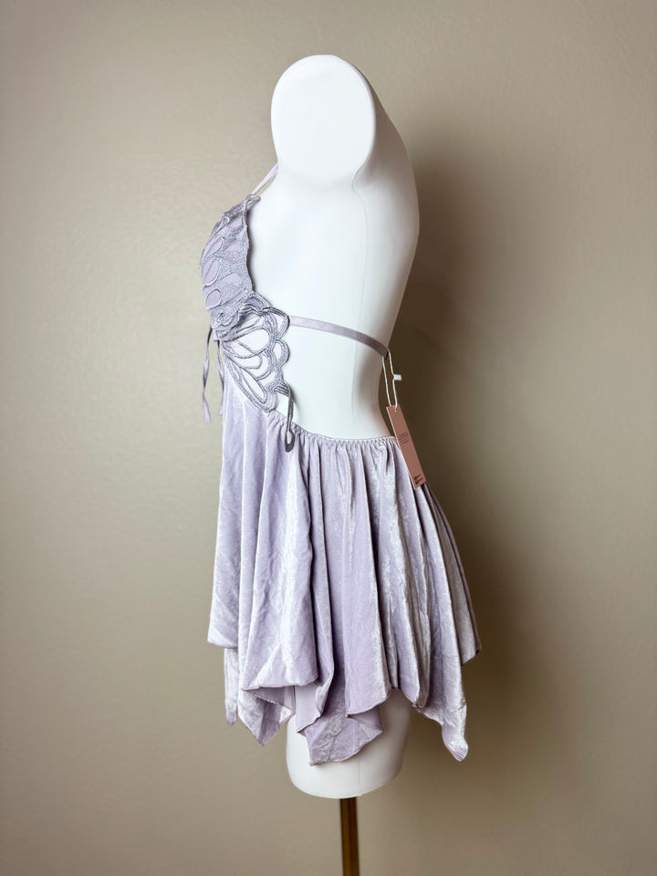 Asymmetrical Velvet Butterfly Slip - Purple Side