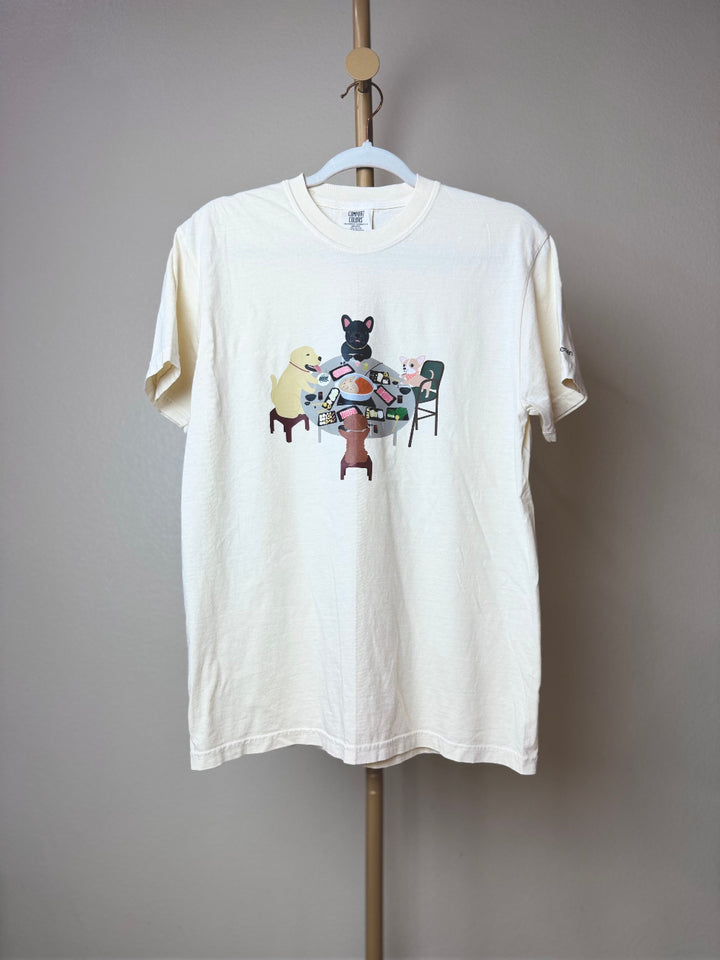 Dogs Eating Hotpot Unisex Heavyweight T-shirt Ivory Color