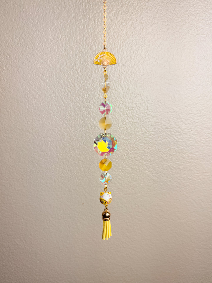 Yellow Lucky Cat Suncatcher