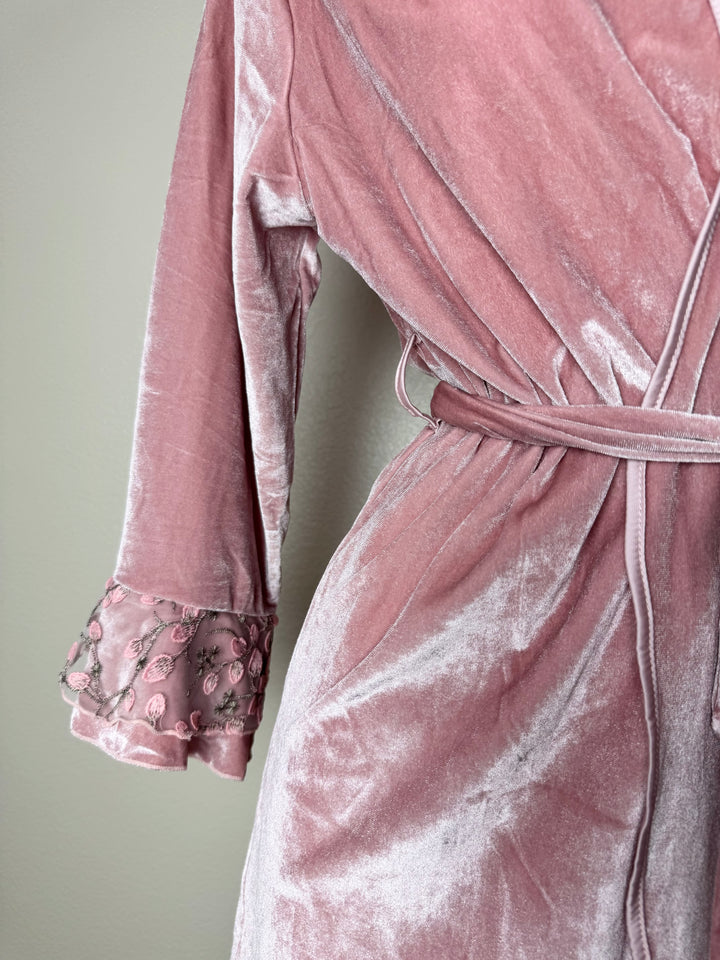 Pink velvet Floral Robe sleeve