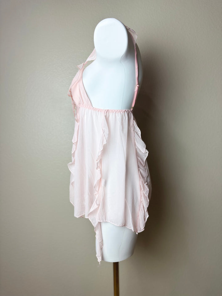 Asymmetrical Mesh Butterfly Babydoll - Pink Side