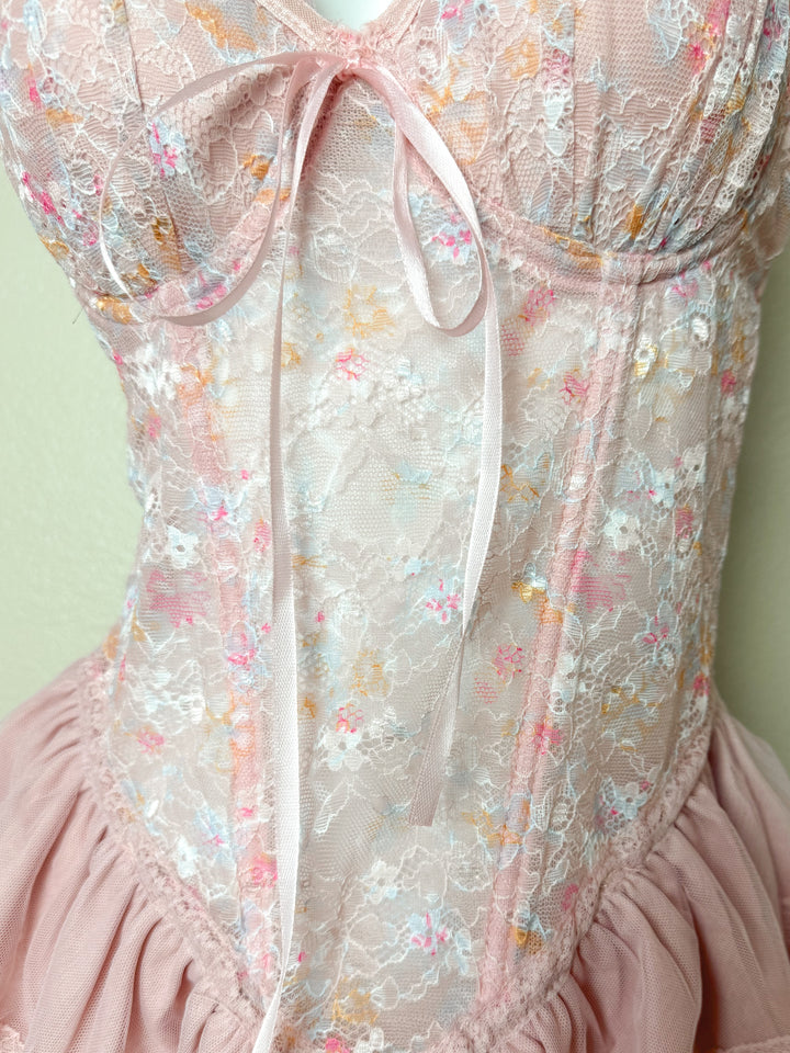 Floral Corset Top with Garters close look
