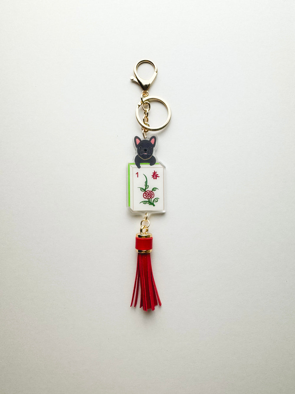 Fortune Dog Flower (Spring) Mahjong Tile Keychain  