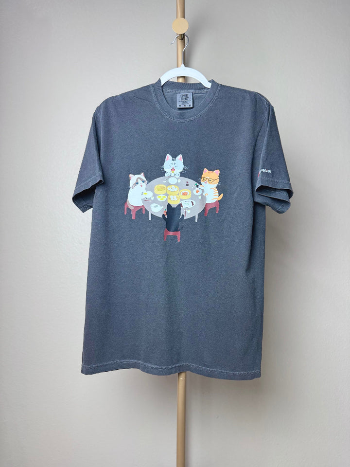 Cats Eating Dim Sum Unisex Heavyweight T-shirt - Pepper