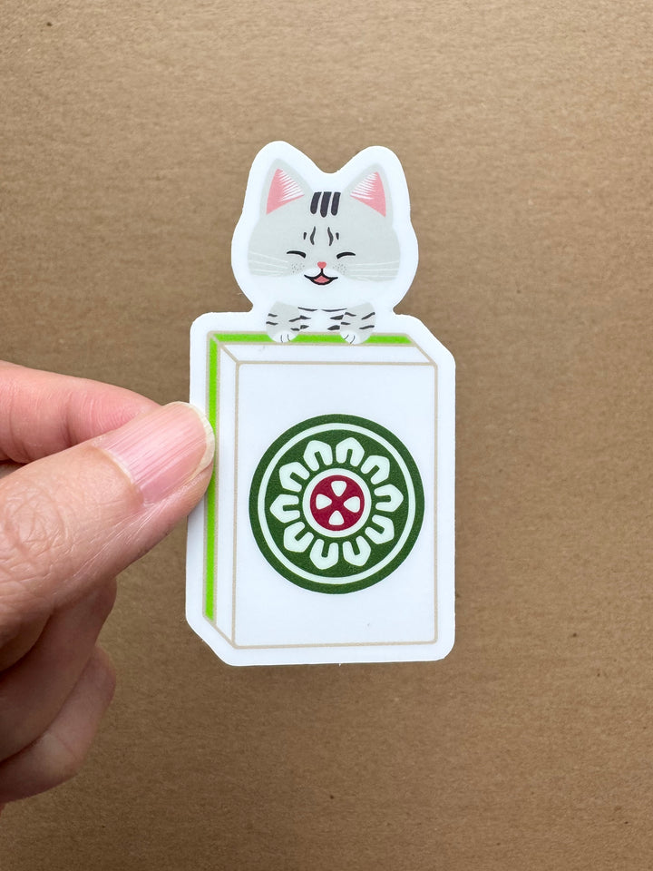 Lucky Cat Mahjong Tile Sticker - One Dot