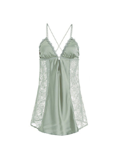 Green See Through Lace Detail Cross Back Slip