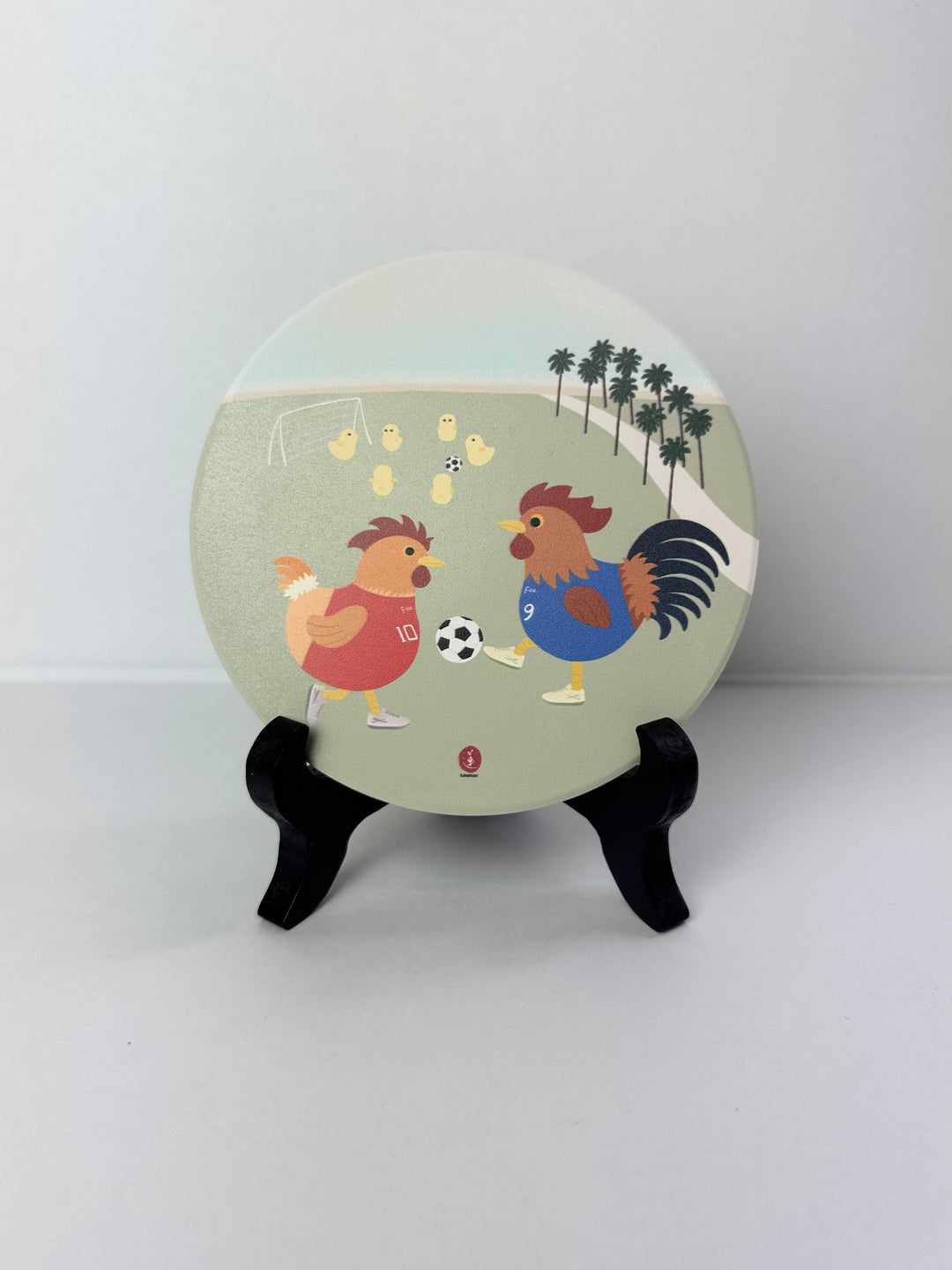 Roosters Playing Soccer Ceramic Coaster