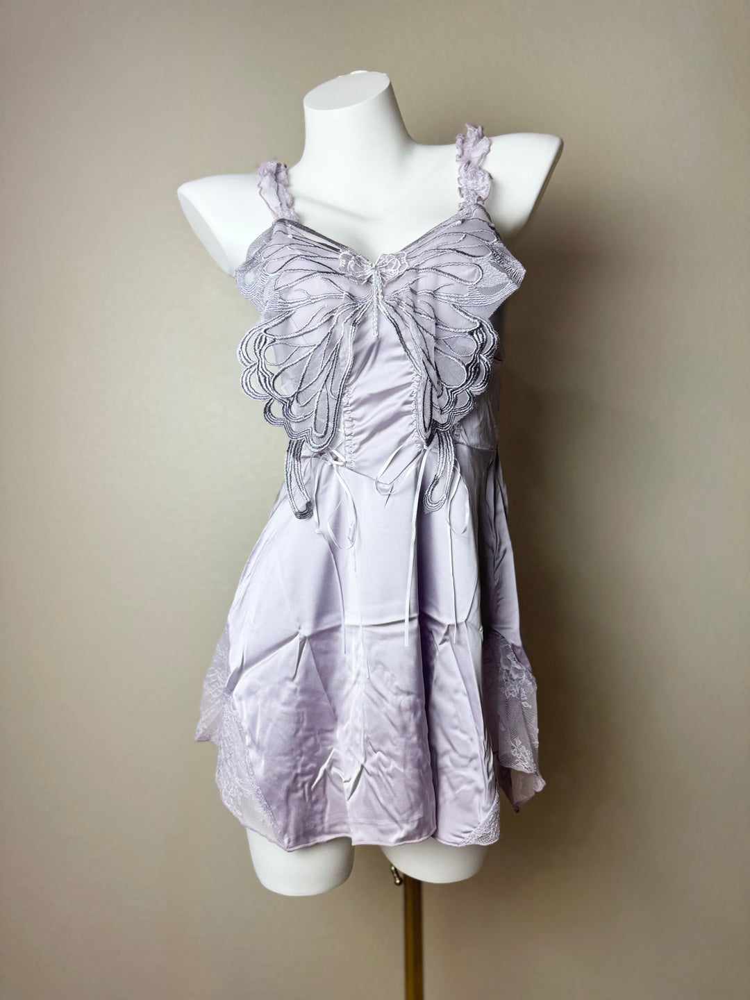 Purple Butterfly Lace-Trim Slip - Front