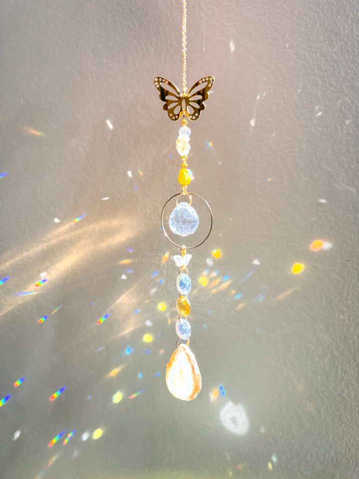 Yellow Butterfly Agate Stone Suncatcher