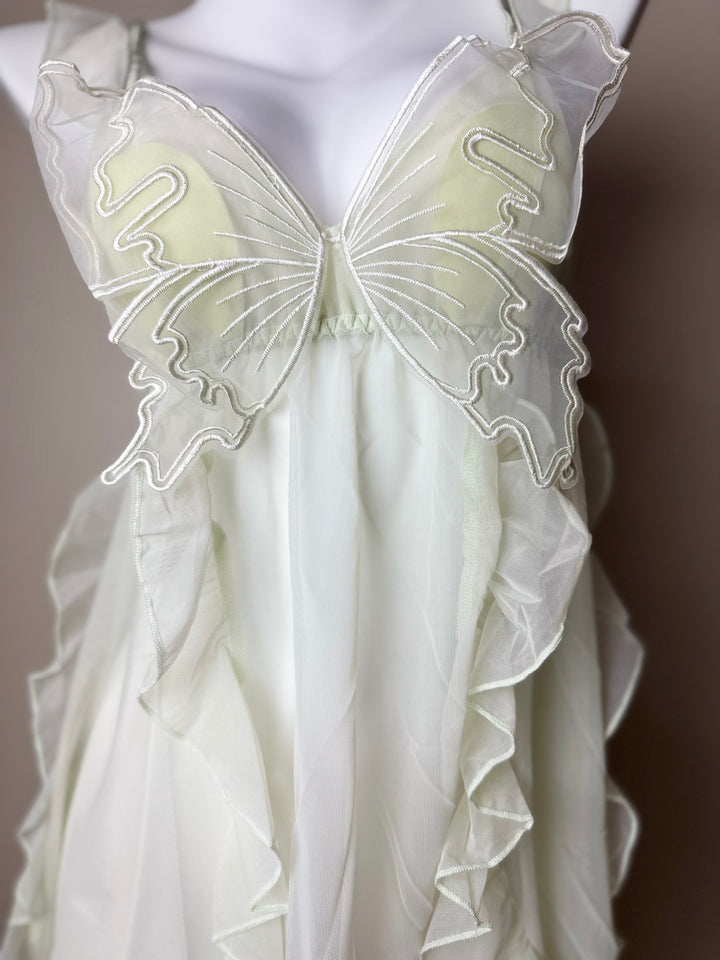 Asymmetrical Mesh Butterfly Babydoll - Green Close Look