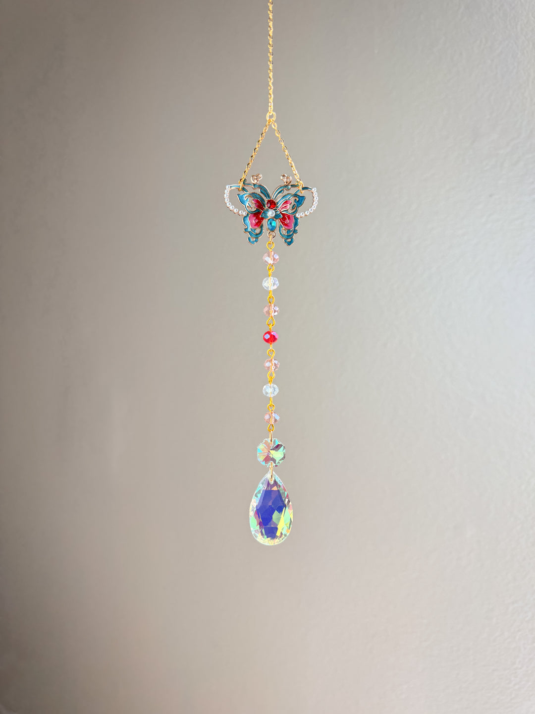 Pink Pearl Butterfly Crystal Suncatcher